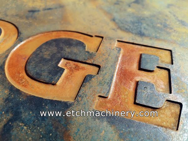 Depth etched steel sheet